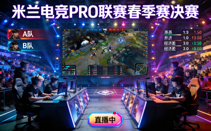 米兰电竞PRO联赛春季赛决赛现场直播画面，双方战队激烈对战