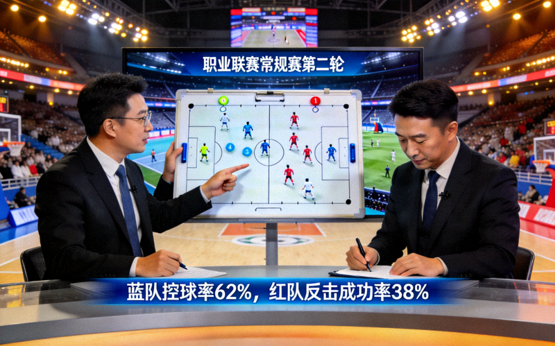 职业联赛常规赛第二轮赛事解说画面，解说员正在分析战术